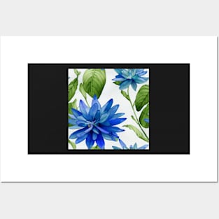 Blue watercolor leaves pattern Posters and Art